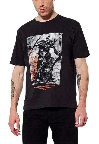 Tee shirt manches courtes imprimé biker BLAZE Noir