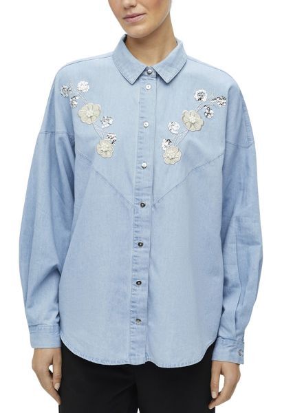 Chemise en jean manches longues avec des fleurs MILLA Bleu denim