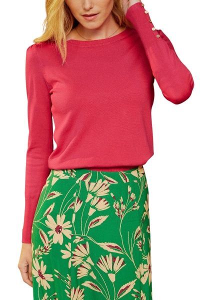 Pull col rond manches boutonnées BEATRICE Fuchsia