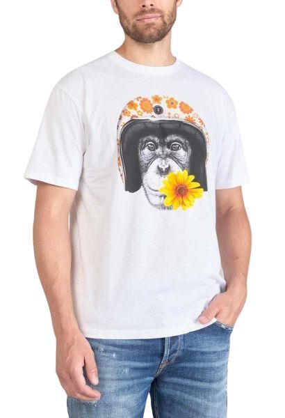 Tee Shirt Manches courtes casque fleurs ANDLER Blanc